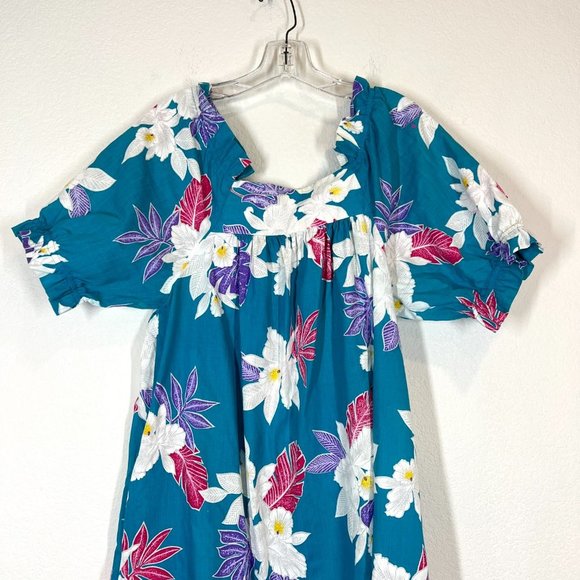 Vintage Hawaiian Maxi Dress Mumu Muumuu Floral Blue Pink White - Picture 4 of 11